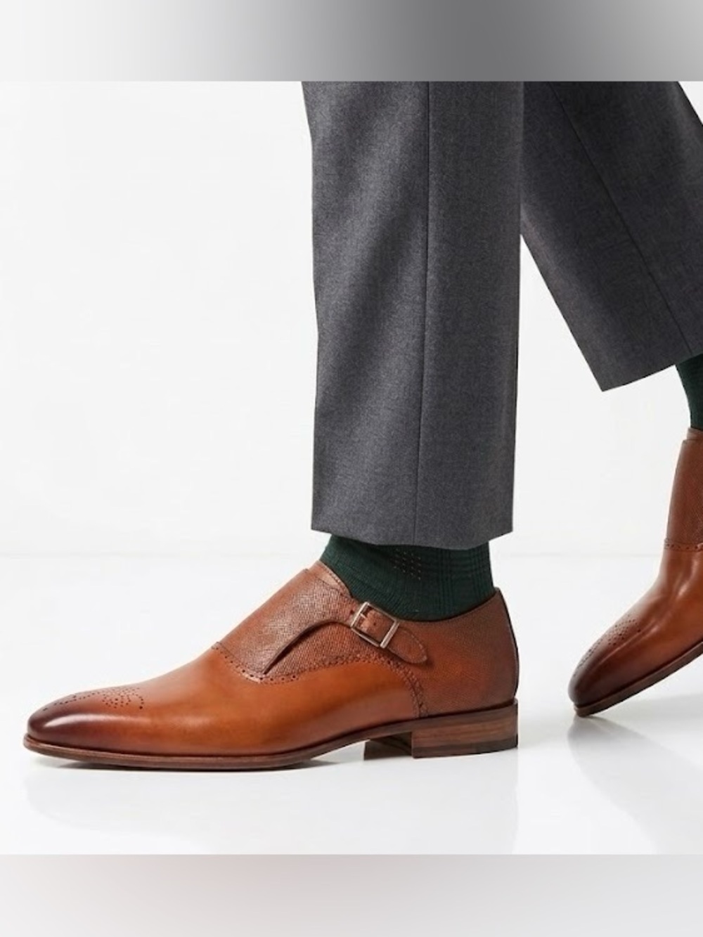 Magnanni Men’s Single Monk Strap Leather Shoes Cognac 12 M
